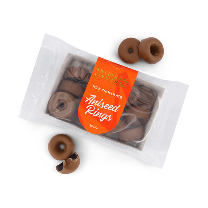 Melbourne Chocolate Milk Choc Aniseed Rings - 200g