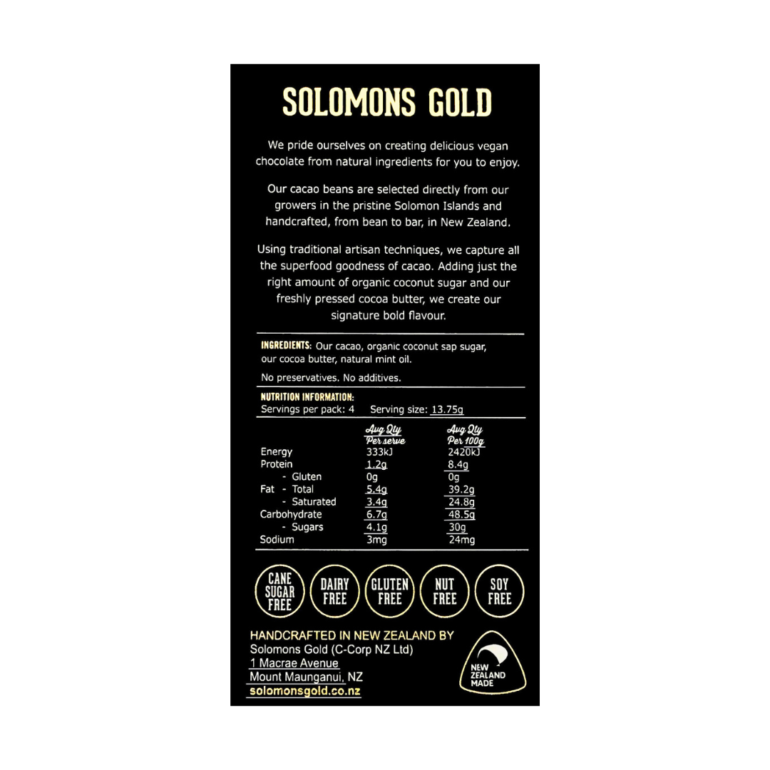 Solomons Vegan 70% Dark Mint Chocolate - 55g