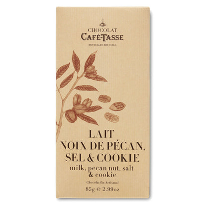 Café-Tasse - Belgian Milk chocolate family bar with pecan, salt, & cookies - 85g