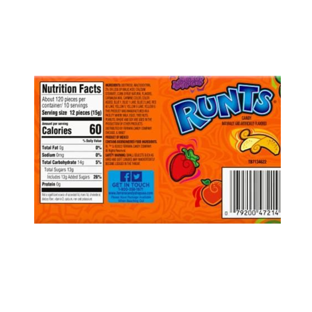 Runts Candy Nutritional Panel